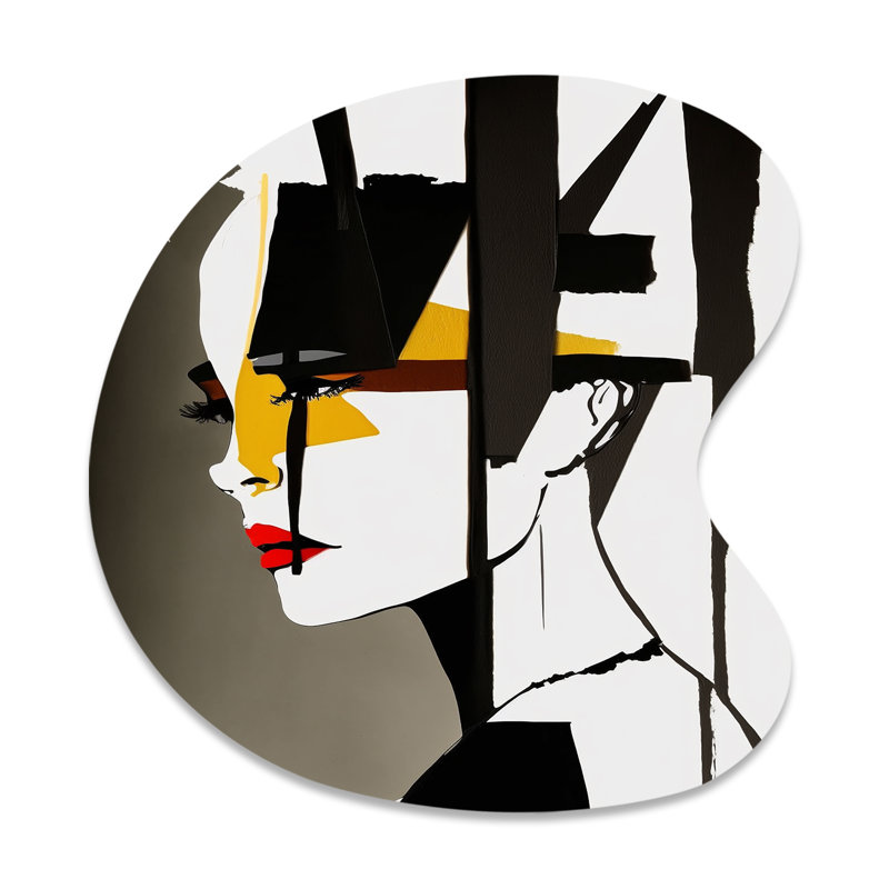 Art mural Street Art profil en jaune et noir - femme moderne en forme de goutte, H 33 po x l 33 po