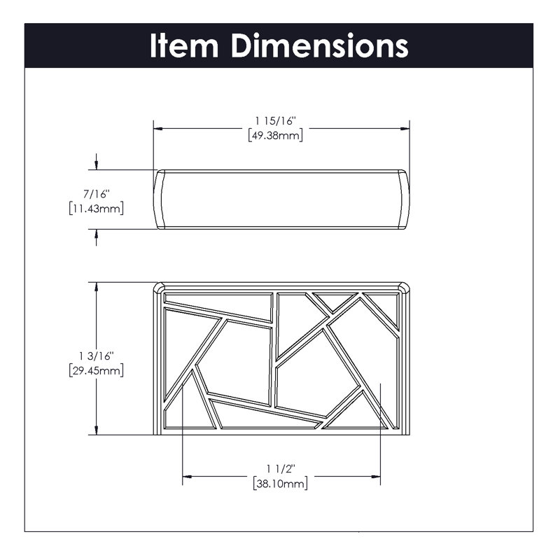 Cullet Rectangular Knob, Chrome