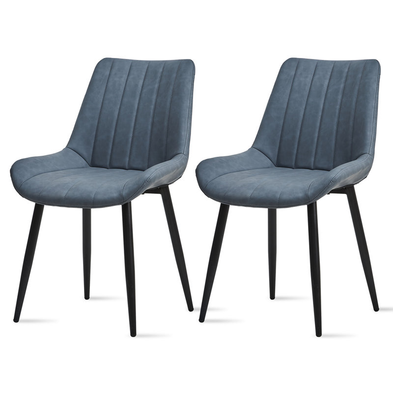 Dining Room Chairs,Faux Leather Kitchen Chairs With Metal Legs, Blue, 2