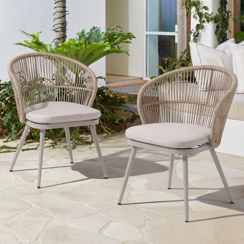 Brittenham Weather-Resistant Patio Dining Chair (Set of 2), Brown/Beige
