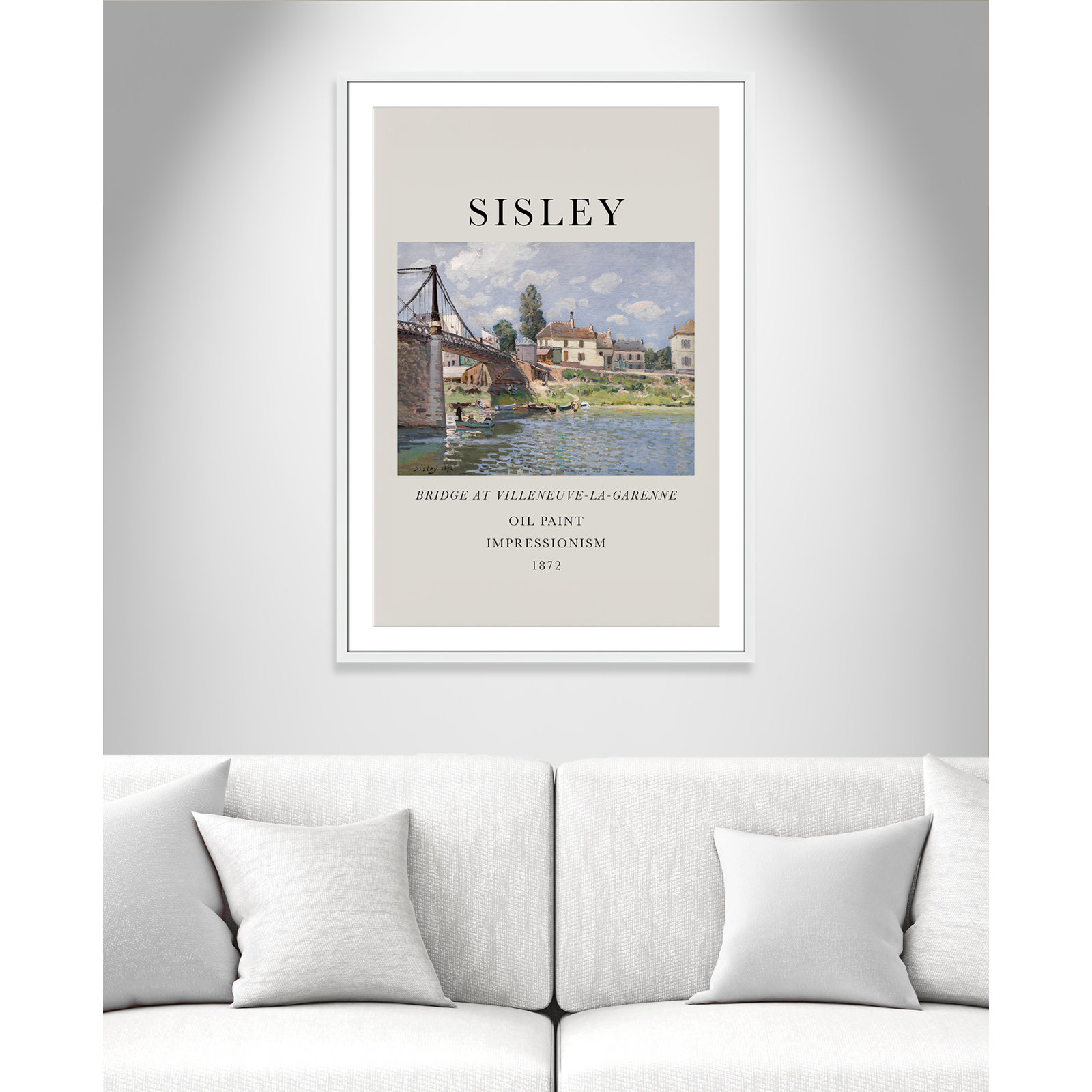 Old Masters Collection " The Bridge At Villeneuve " by Alfred Sisley, Yes, White Single Picture Frame