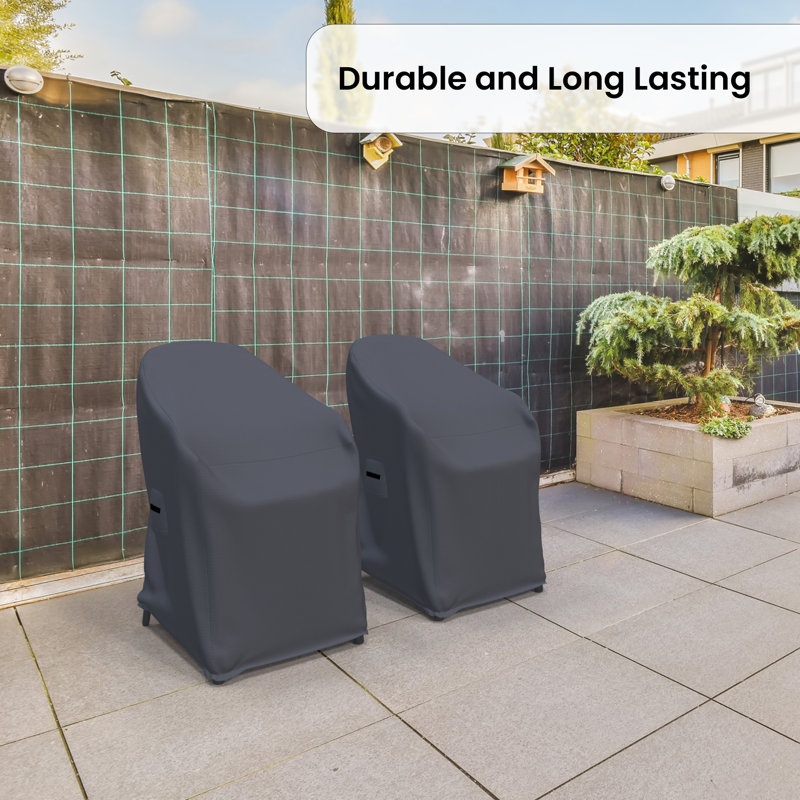 Farrah Patio Dining Chair Covers, Set Of 2, Water-Repellent UV-Resistant Polyester With Tie-Downs For Outdoor Armchairs