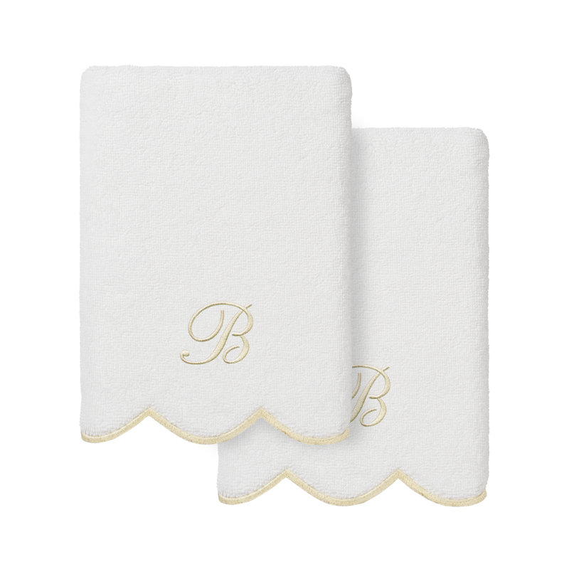 Ensemble de serviettes à main personnalisables 2 pièces Linorn Home Textiles 100% coton turc ADORNIA, B, Blanc / beige