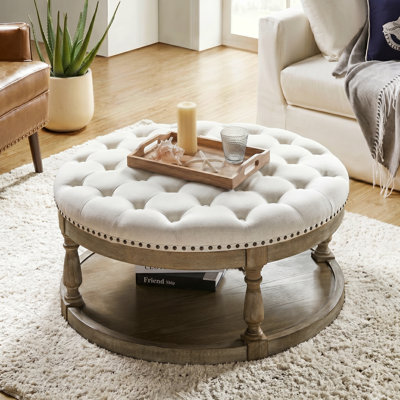 Deoïus 90.2cm Wide Transitional Tufted Round Cocktail Footstool with Storage