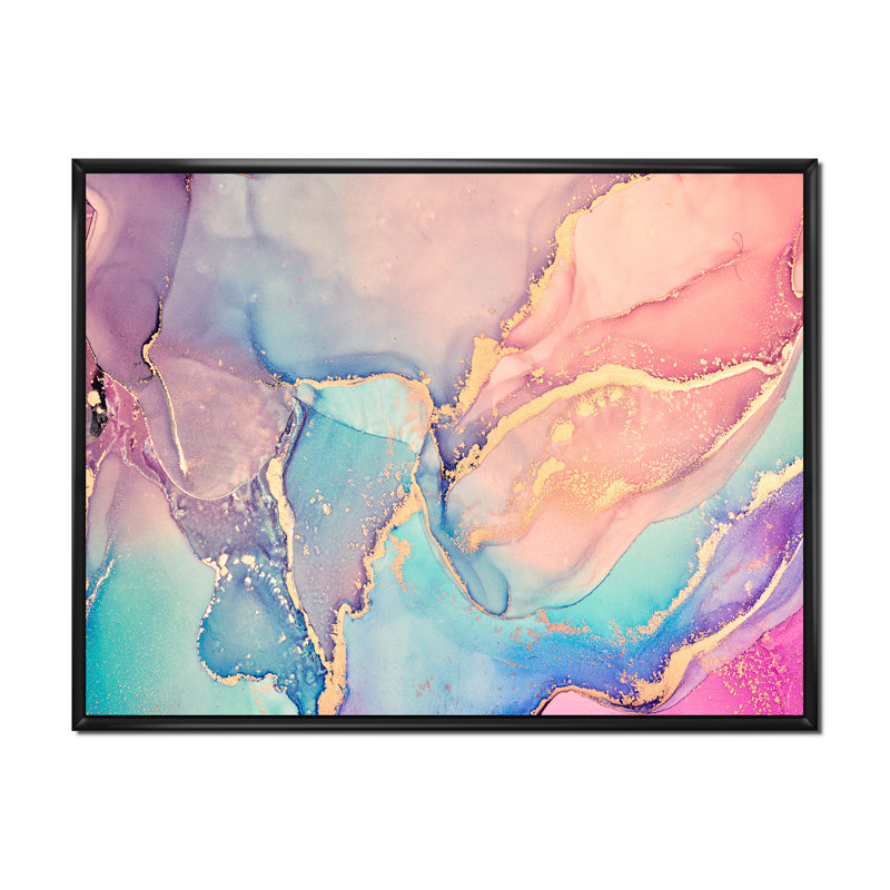 Art liquide rose et bleu II - reproduction sur toile, H 16 po x l 32 po, Cadre flottant noir