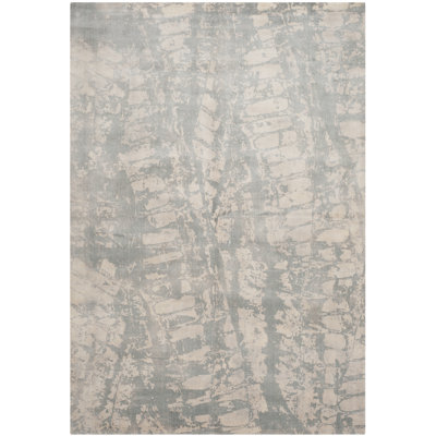 Radel Tibetan Hand Loomed Viscose/Cotton Abstract Rug in Grey