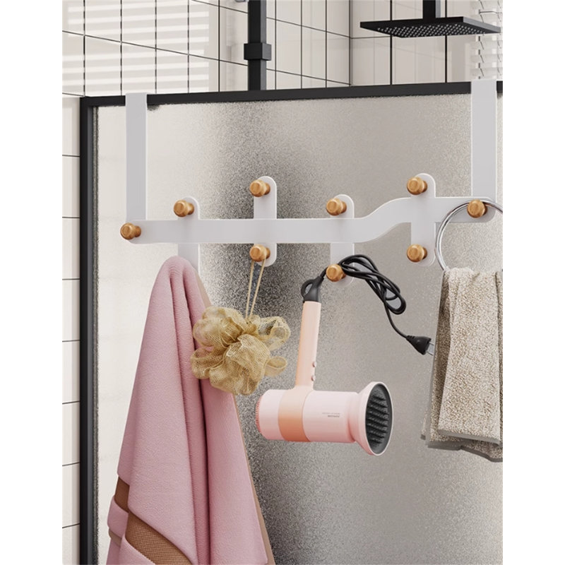 Support à crochets en fer et bois, H 9,05 po x l 20,47 po x P 1,73 po