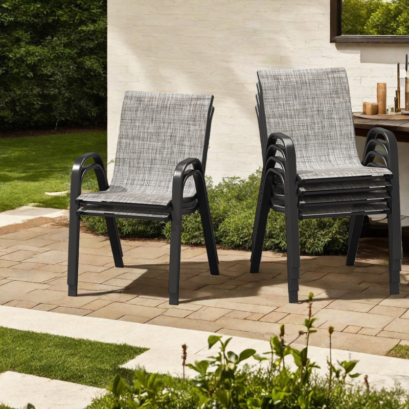 Chaises de patio empilables, ensemble moderne en métal textilene pour balcon