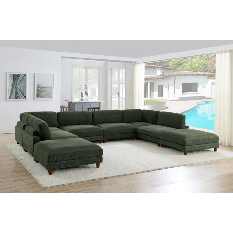 Canapé modulaire réversible de 178 po de large avec repose-pieds, Velours côtelé vert forêt
