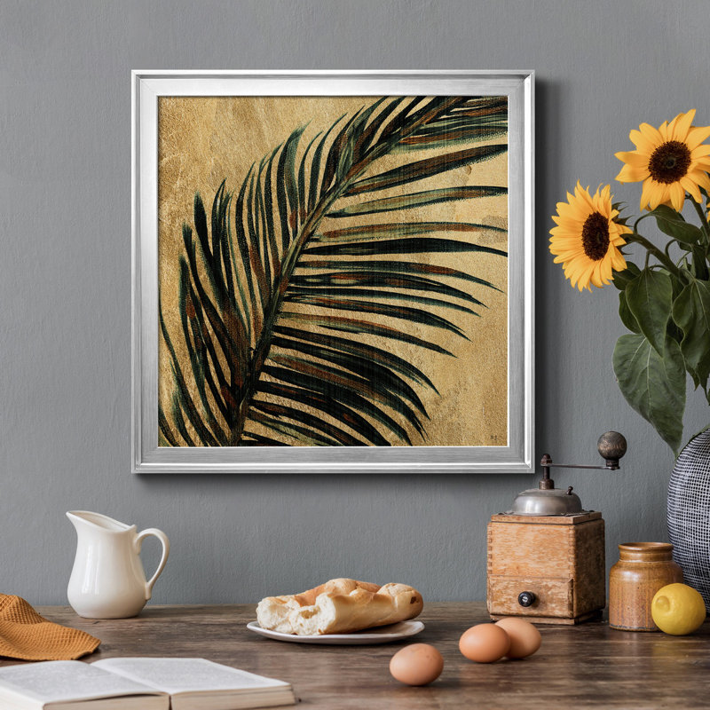 «Lush Palm I», peinture sur toile encadrée, H 22,5 po x l 22,5 po x P 1,5 po, Toile argentée encadrée