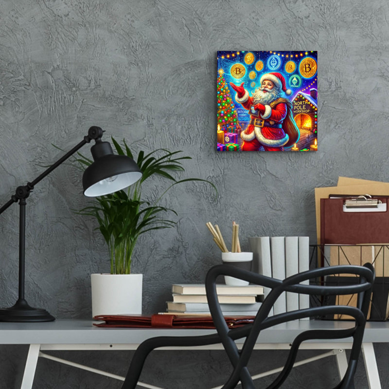 «Crypto Christmas» par Rey Klimt, art mural en verre acrylique, H 12 po x l 12 po x P 0,13 po