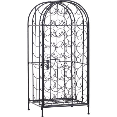 35 Wrought Iron Wine Rack Cabinet - Black. Lock Feature. Elegant Form. 17.42"w X 14"d 38.5"h. 65 Lbs Capacity. For Home Bar 35 Bottle Lockable Door. Stylish Appearance. Capacity