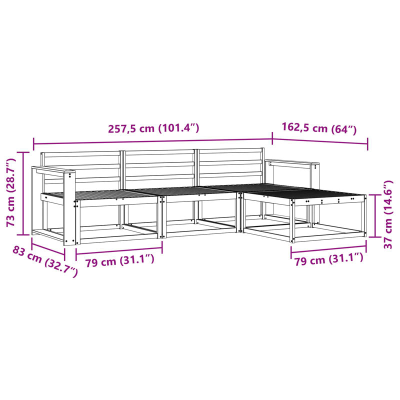 337cm Wide Patio Sectional Set, 4