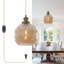 Suspension moderne ambrée avec cordon de 4,5 m, interrupteur marche/arrêt et abat-jour globe en verre martelé pour salon ou chambre.-917717788-917717789