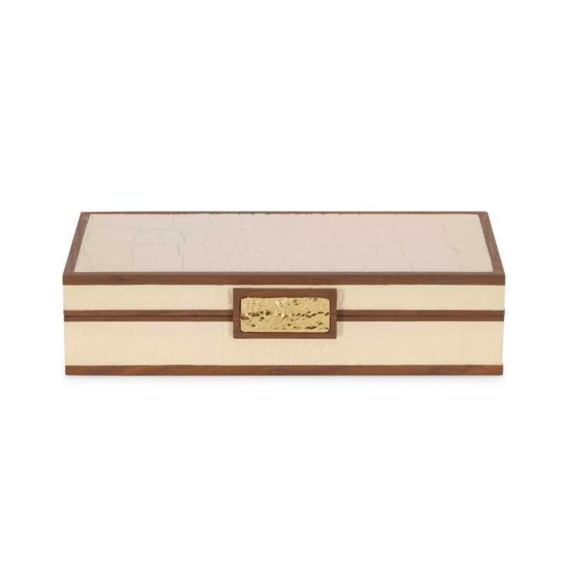 Embossed Leather Decorative Box, Cream