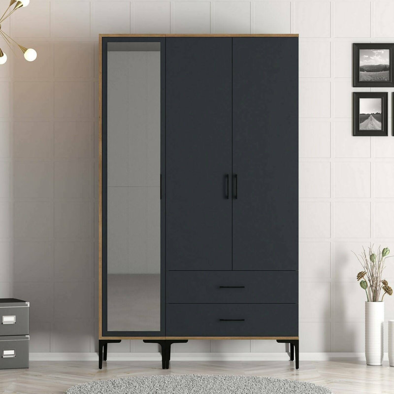Alyssah Manufactured Wood Wardrobe, Walnut/Anthracite