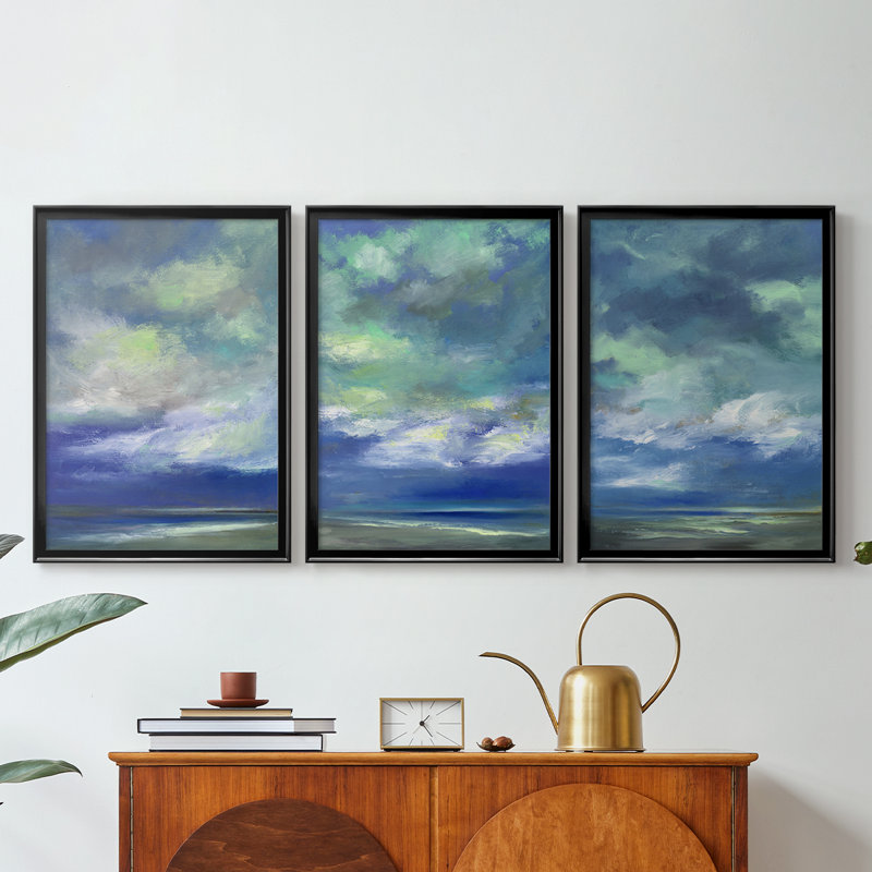 Island Dusk - Toile tendue avec châssis sur mesure - 3 pièces, Noir, H 19 po x l 45 po