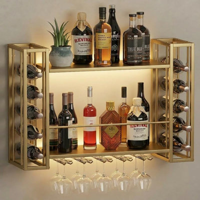 47.2" Wine Rack Wall Mounted with LED Lights, Gold