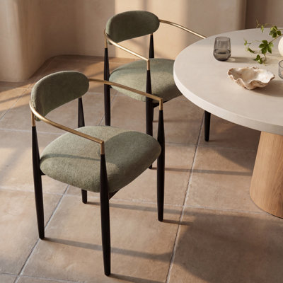  Chaise de salle à manger rembourrée moderne en chenille vert avec accoudoirs dorés