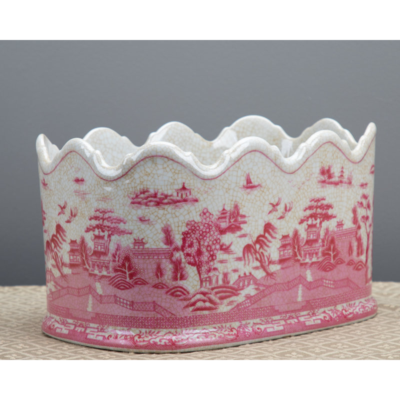 Pot à fleurs rose en porcelaine peint à la main