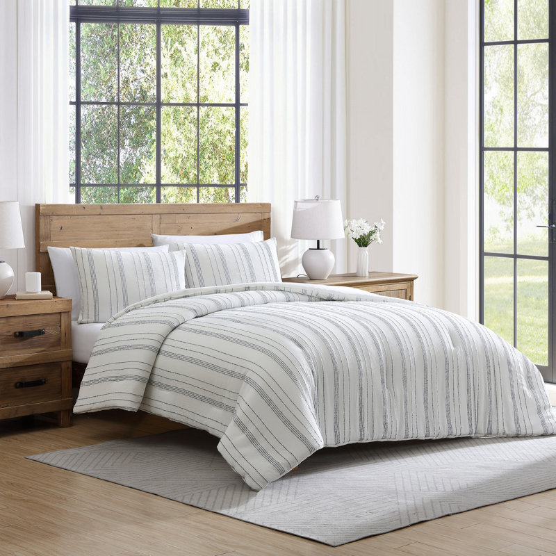 Ensemble d'édredon en coton 3 pièces Mellie, Blanc / gris, Édredon pour très grand lit + 2 très grandes ta