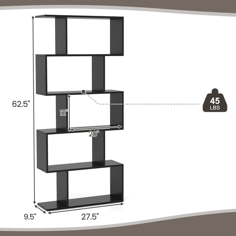 Bibliothèque géométrique à 5 niveaux H 62,5 po x l 27,5 po, Noir, H 62,5 po x l 27,5 po x P 9,5 po