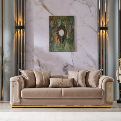 Luxury Modern Velvet Sofa With Gold Accents - Elegant Upholstered Couch In 5 Colour Options