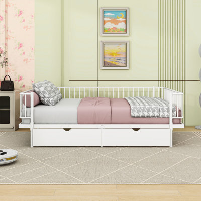 Metal Platform Bed with 2 Drawers and Slats