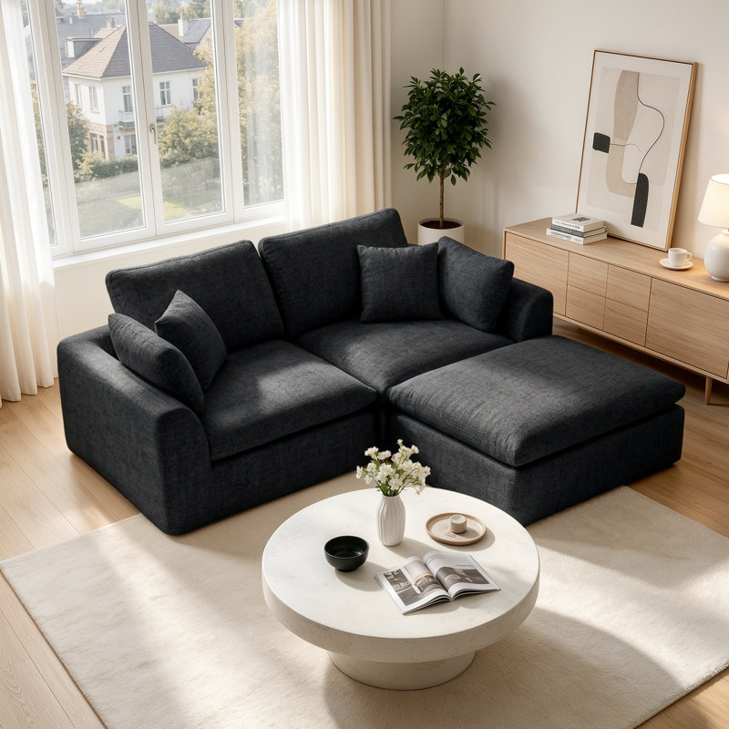 Canapé nuage en chenille avec pouf, canapé modulable nuage à double accoudoirs 2 places, idéal pour le salon ou l'appartement.