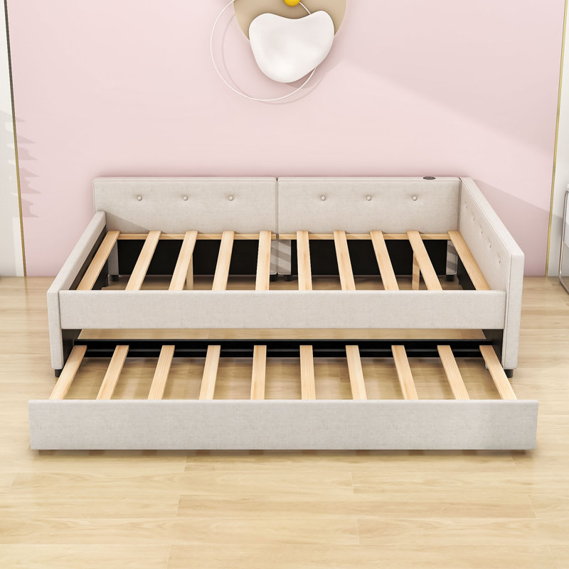 Tianne Upholstered Platform Daybed with USB and Twin Trundle, Full