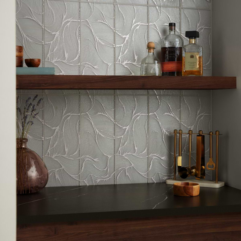 Sonya Waves 6x16 Frosted Glass Tile, Sterling Gray