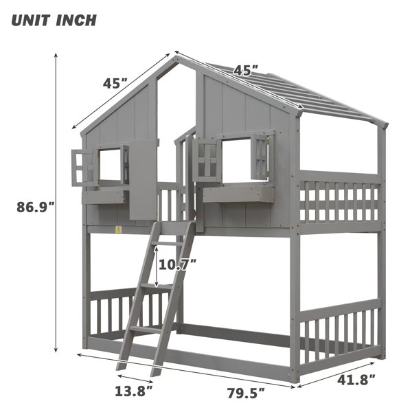 Ophelia & Co. Twin Over Twin House Bunk Bed With Roof , Window, Window ...
