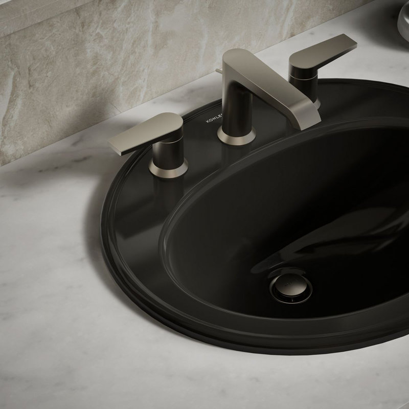 Pennington Ceramic Oval Drop-In Bathroom Sink with Overflow, Black , 8'' Centers