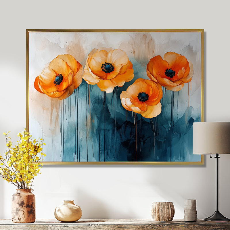 Art mural de salon Ilwain Aqua Bloom of Ranunculus, H 30 po x l 40 po, Cadre flottant, Doré