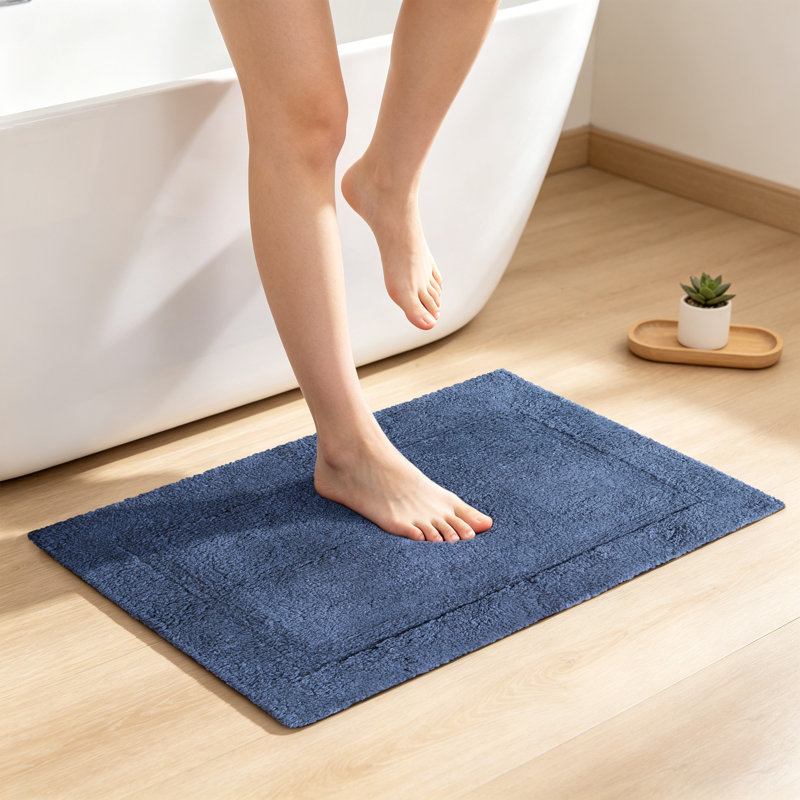Tapis de bain antidérapant 100% coton, Simple - L 32 po x l 32 po, Bleu de minuit