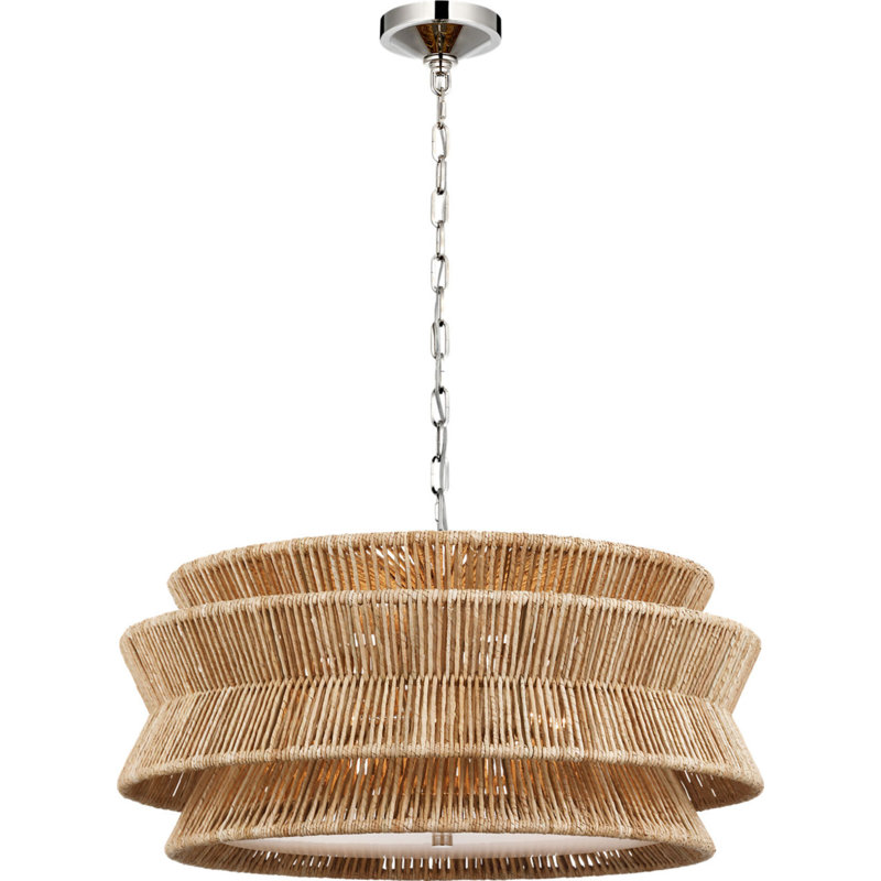 Antigua 30" Chandelier in Natural Abaca, Polished Nickel