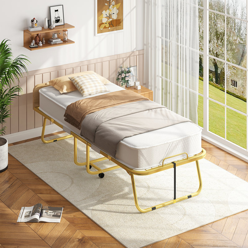 Lit pliant Mercer41 avec matelas en mousse à mémoire de forme de 5 pouces, cadre de lit de taille améliorée 75 x 45, lit simple escamotable pour les invités, lit portable peu encombrant avec roues verrouillables, assemblage et déplacement faciles