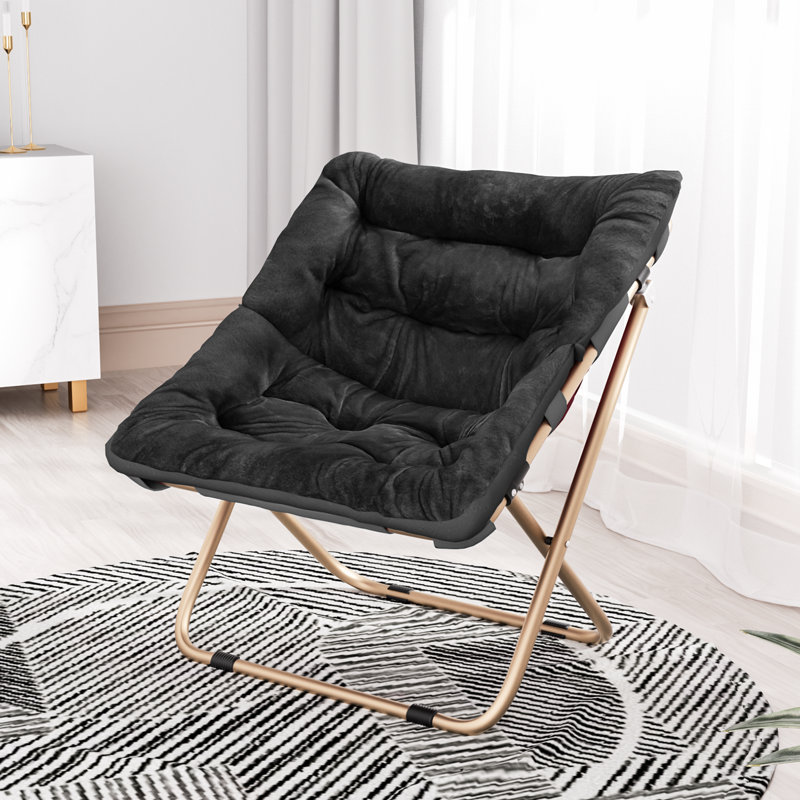 Fauteuil d'appoint douillet capitonné et rembourré avec cadre en métal doré pour le salon, Fourrure synthétique noire, Non