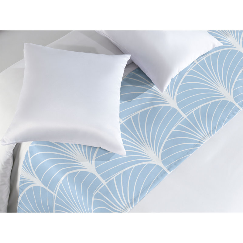 Satin Bed Runner, Pale Blue/White, Queen