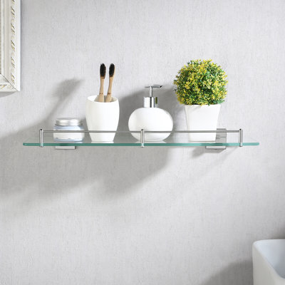 Loveya Bathroom Glass Shelf 1 Tier Shower Caddy Bath Basket SUS304 Stainless Steel Wall Mount Brushed