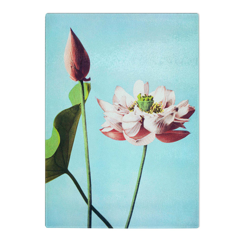 Tempered Glass Lotus Flowers by Ogawa Kazumasa Chopping Board, 28.5 cm W x 39 cm L