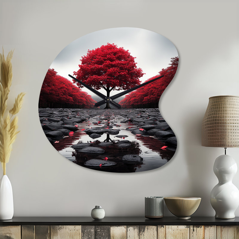 Horloge murale rouge et grise - Serenity Forest, Petit