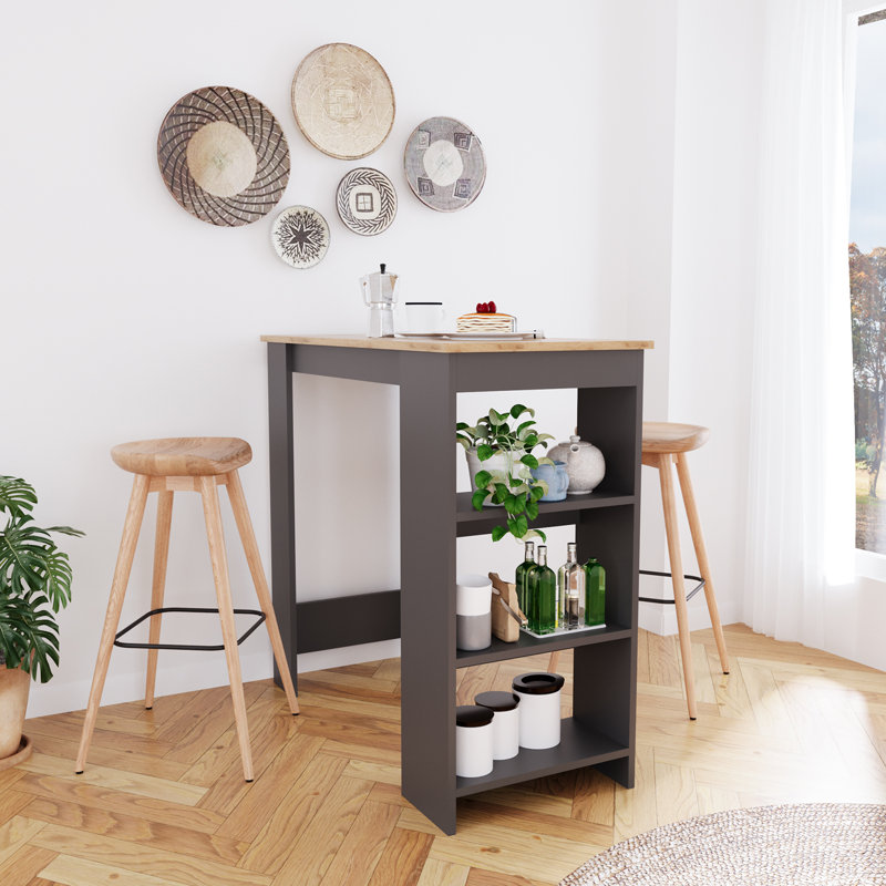 Serina 110 cm Bar Table with Storage - Kitchen Bar Table, Modern Breakfast Bar Dining Table, Bar Height Table with Cabinet & Shelves for Kitchen, Dining Room or Home Bar