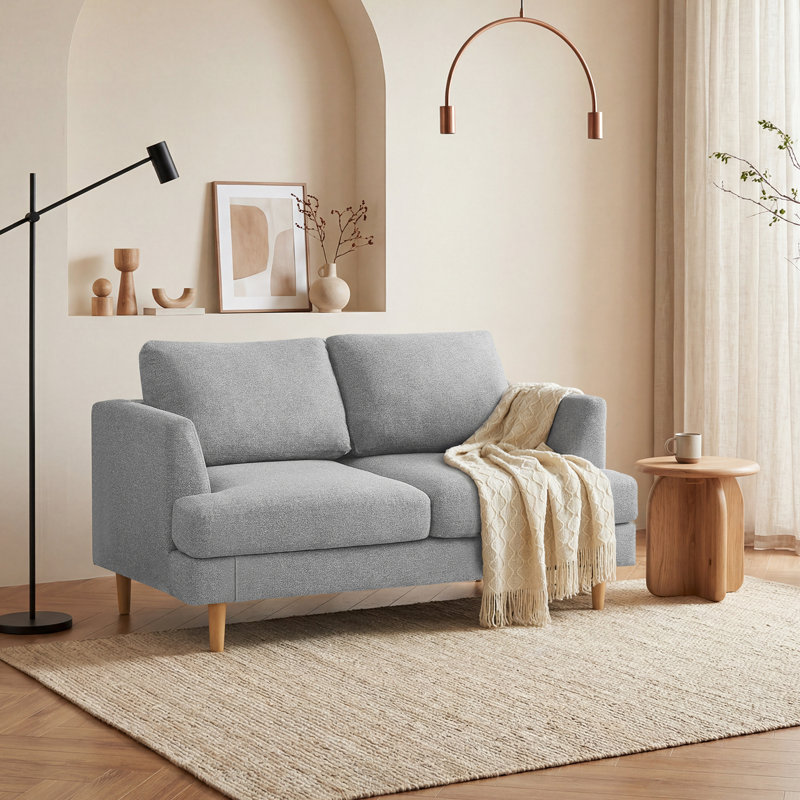 56"W Linen Modern Upholstered Loveseat Sofa, Light Gray