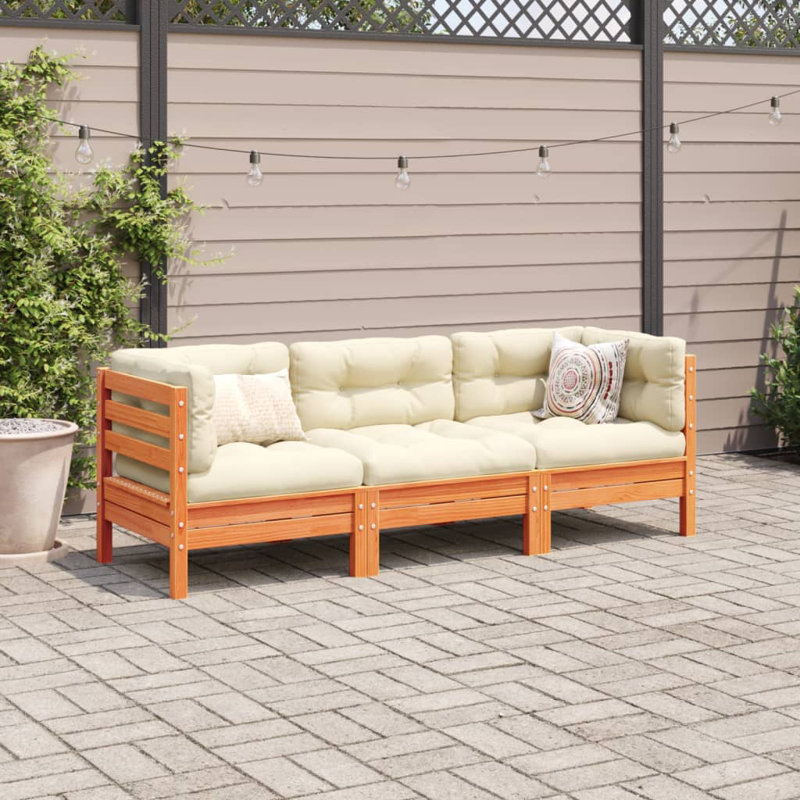 Ensemble de canapé de patio 3 pièces avec coussins en cire de pin brun Latitude Run®