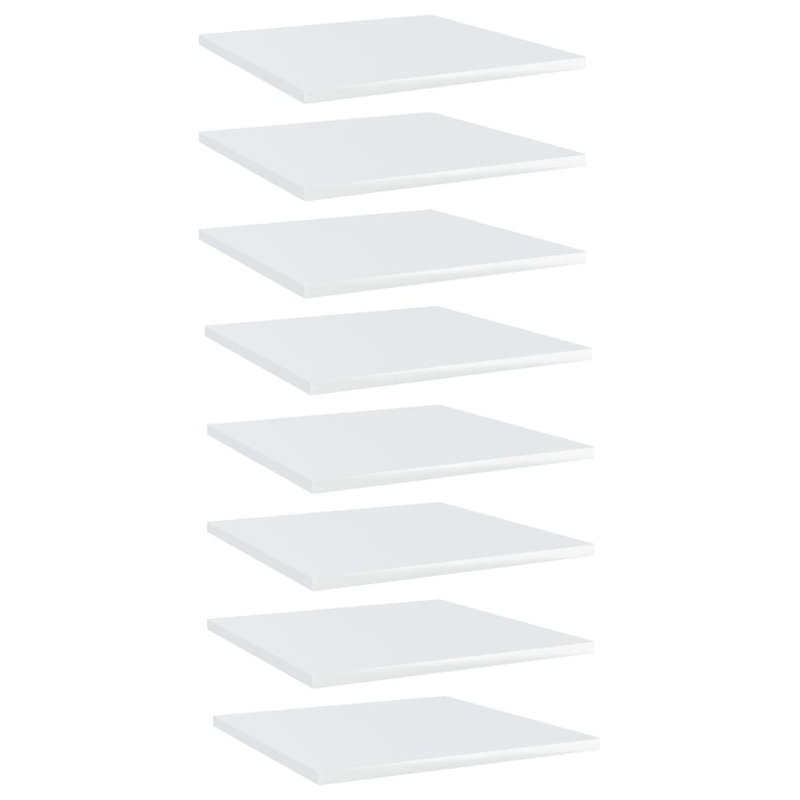 Bookshelf Boards 8 pcs Engineered Wood, High Gloss White, (8 Shelves) 0.6" H x 15.5" W x 15.5" D
