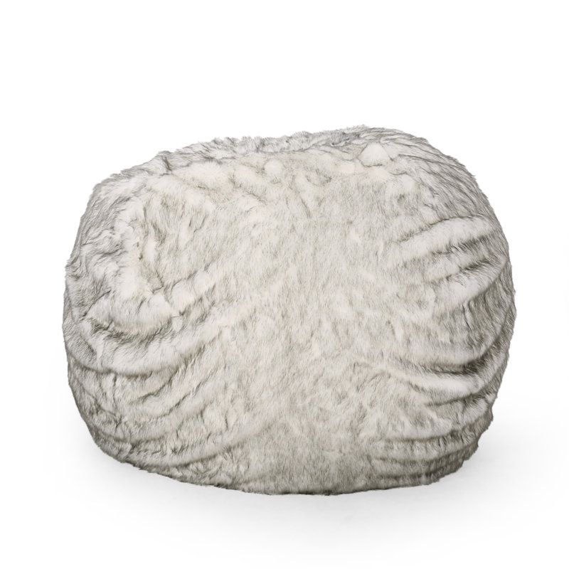 Negar 5 Foot Rounded Short Faux Fur Bean Bag, White/Grey Faux Fur