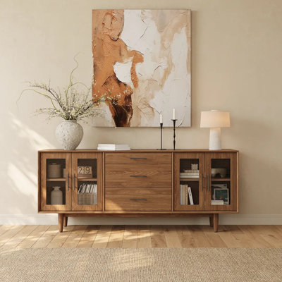 Mid-Century Modern TV Stand With Glass Doors, Fully Assembled by George Oliver