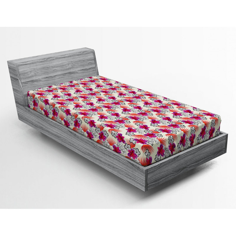Microfiber Floral Fitted Sheet, Twin XL Fitted Sheet, Red/Orange, Floral 2