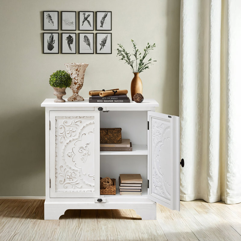 Delkeith Retro Solid Wood 2 Door Storage Accent Cabinet, White